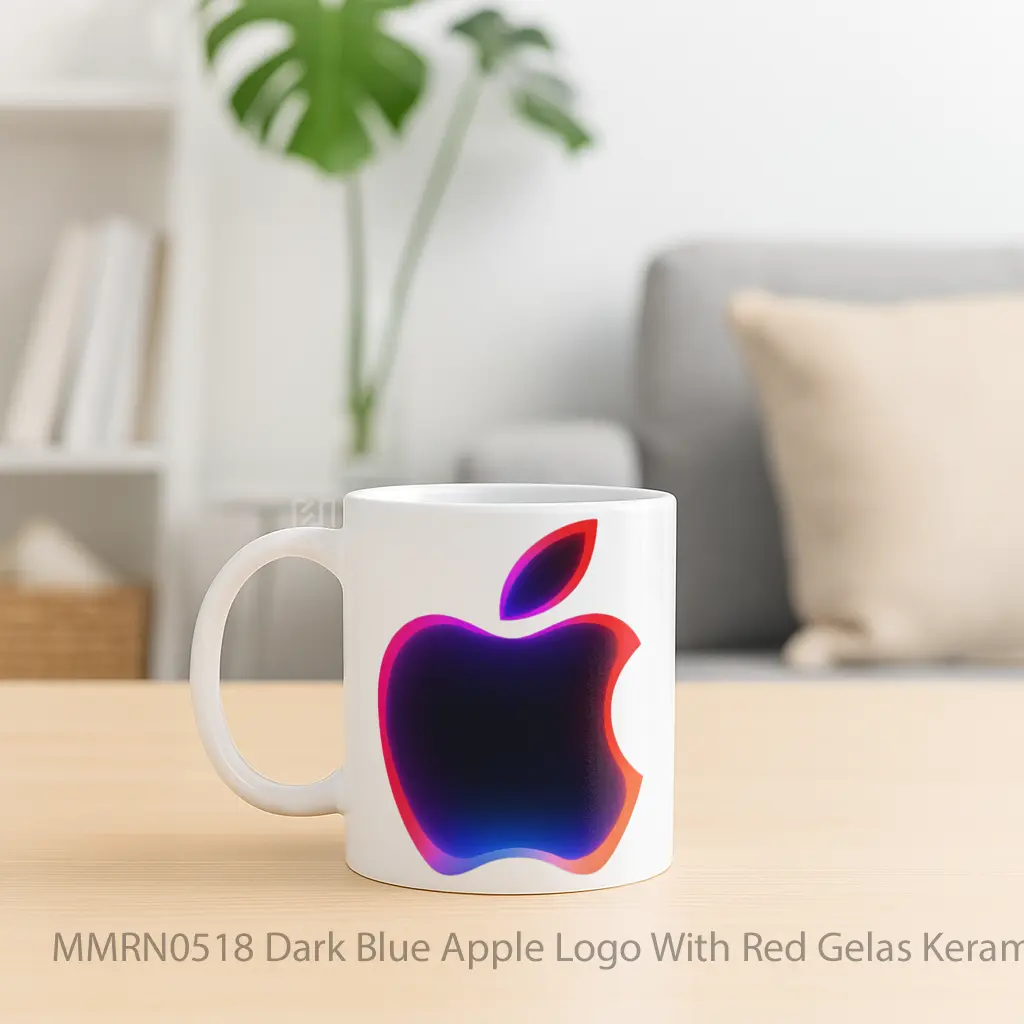 Dark Blue Apple Logo With Red Gelas Keramik Mug - Sudut 2