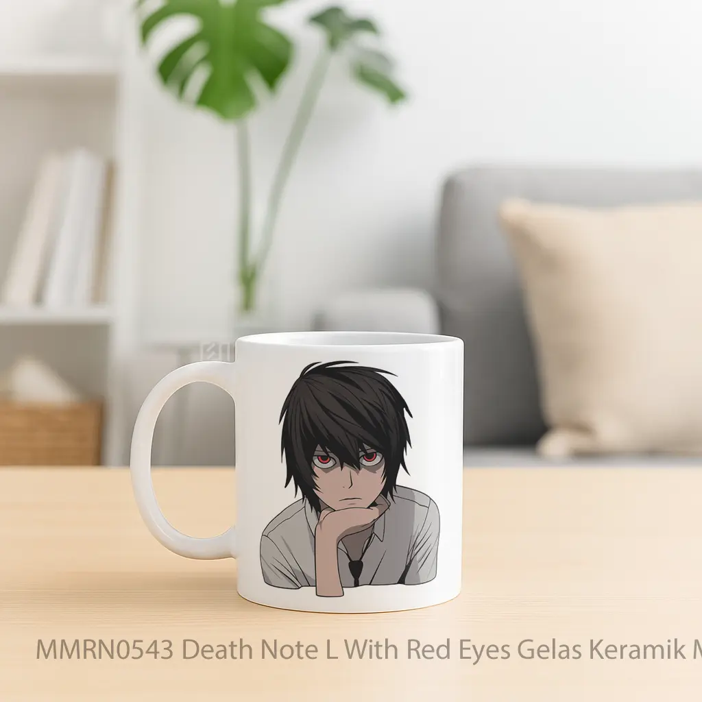Death Note L With Red Eyes Gelas Keramik Mug - Sudut 2