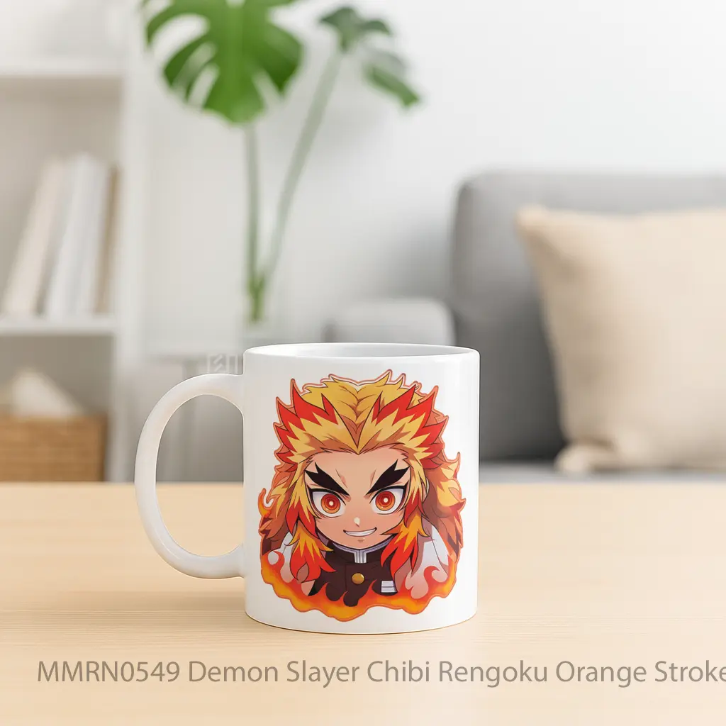 Demon Slayer Chibi Rengoku Orange Stroke Gelas Keramik Mug - Sudut 2