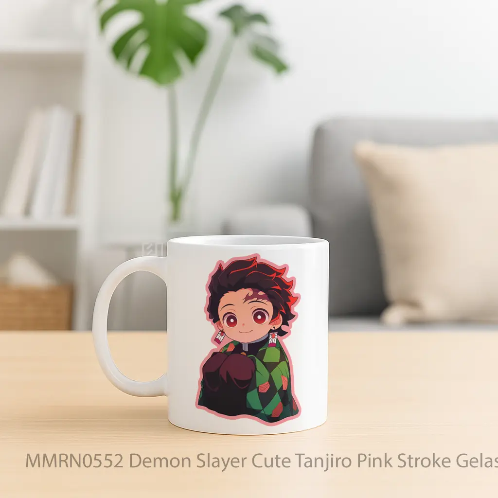 Demon Slayer Cute Tanjiro Pink Stroke Gelas Keramik Mug - Sudut 2