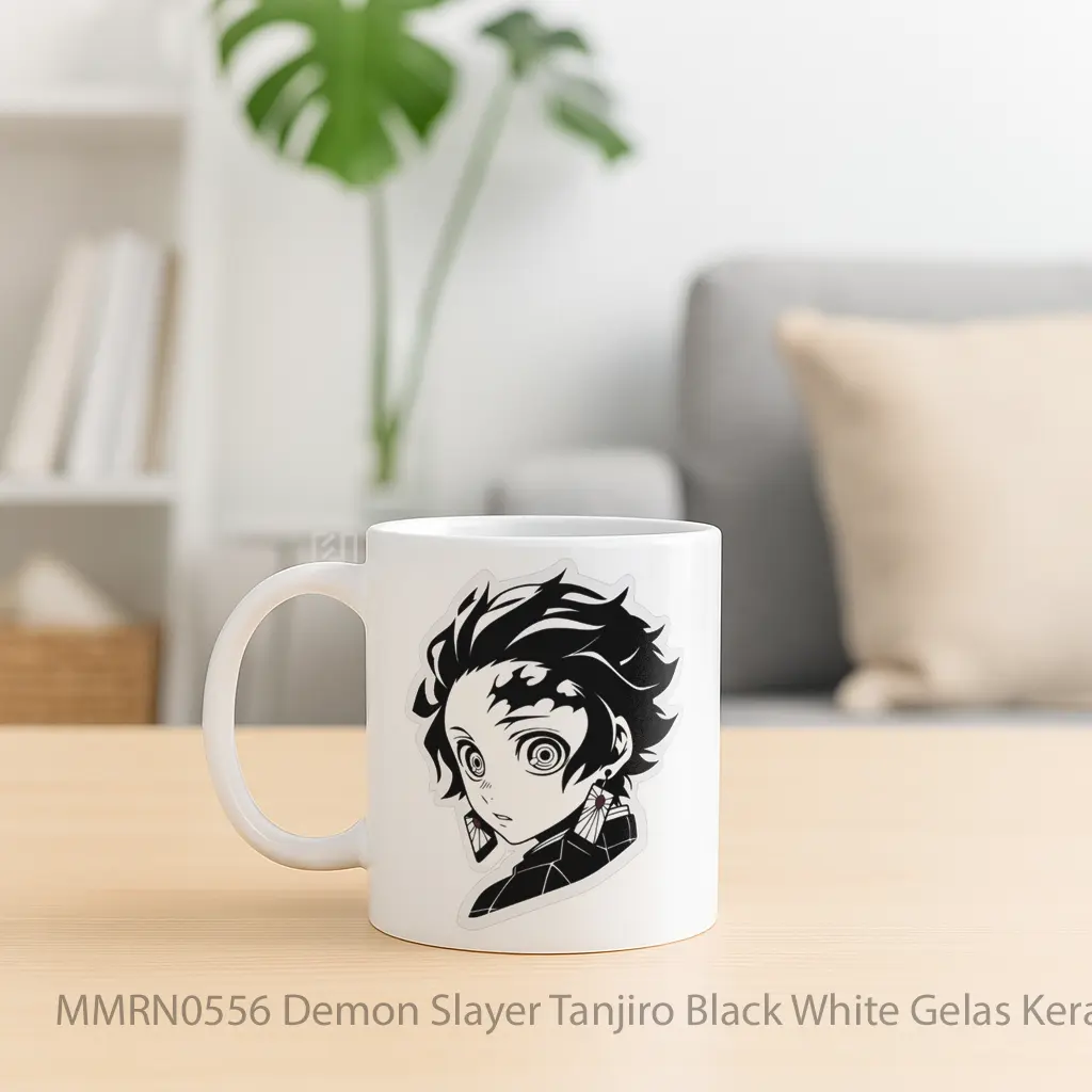 Demon Slayer Tanjiro Black White Gelas Keramik Mug - Sudut 2