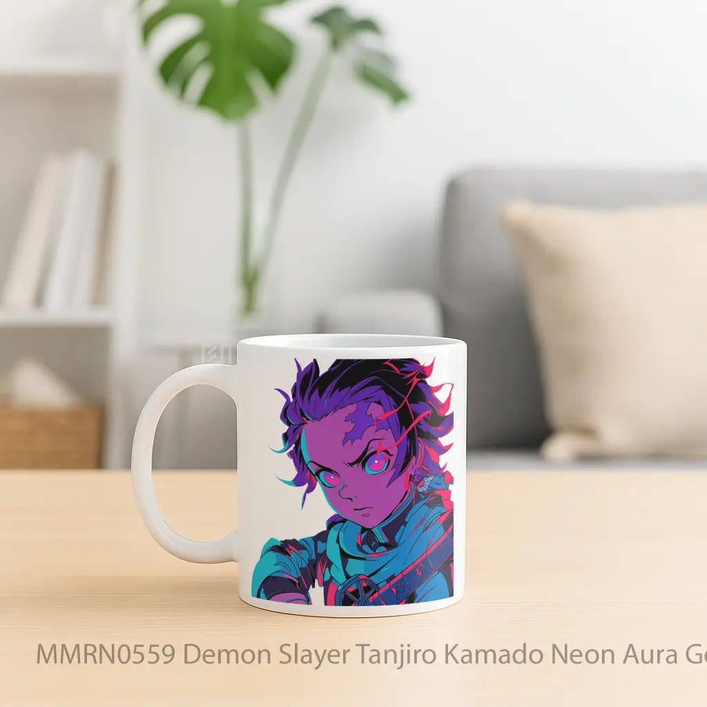 Demon Slayer Tanjiro Kamado Neon Aura Gelas Keramik Mug - Sudut 2