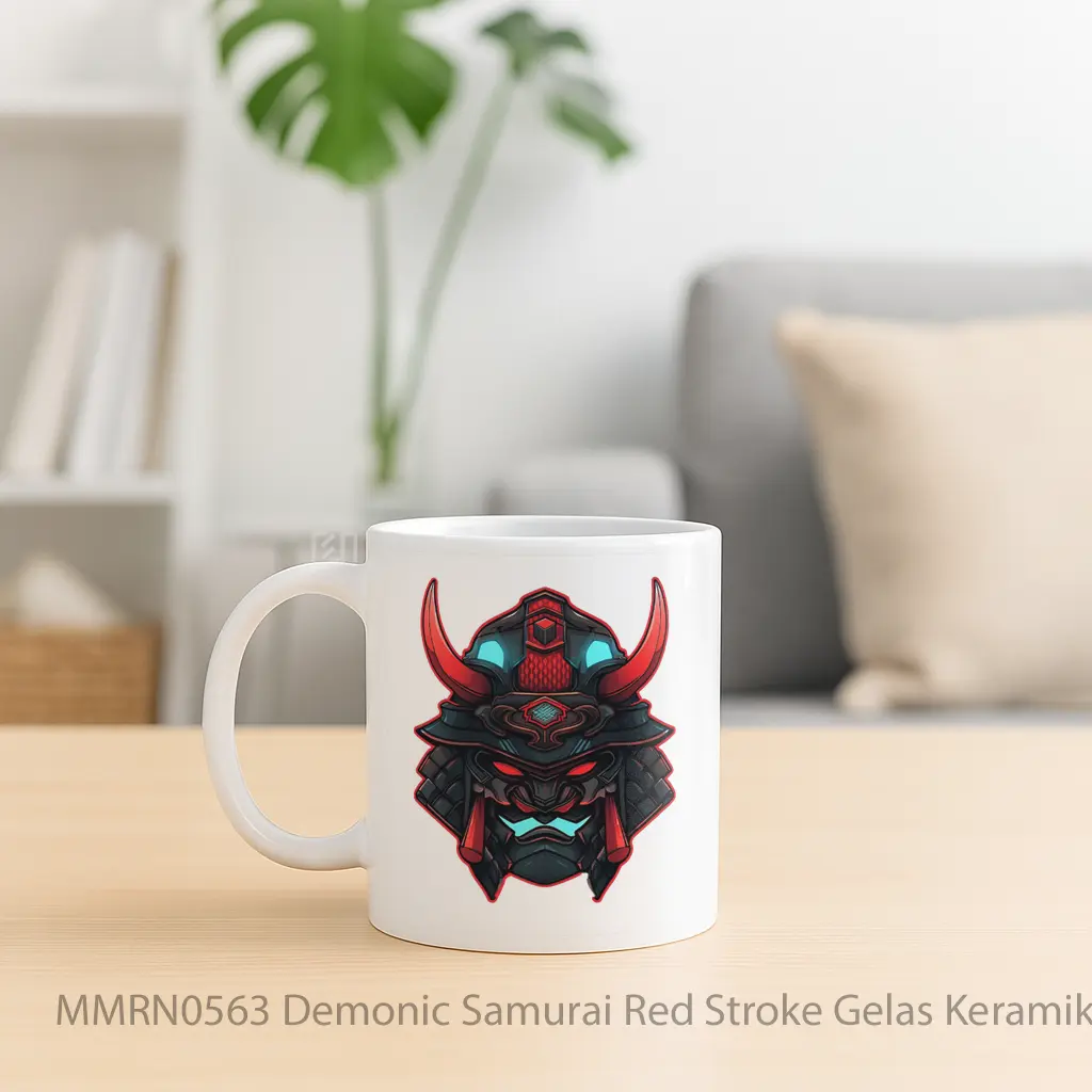 Demonic Samurai Red Stroke Gelas Keramik Mug - Sudut 2