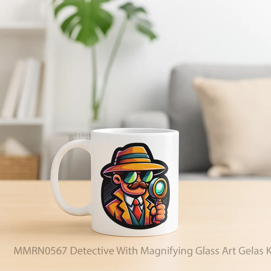 Detective With Magnifying Glass Art Gelas Keramik Mug - Sudut 2