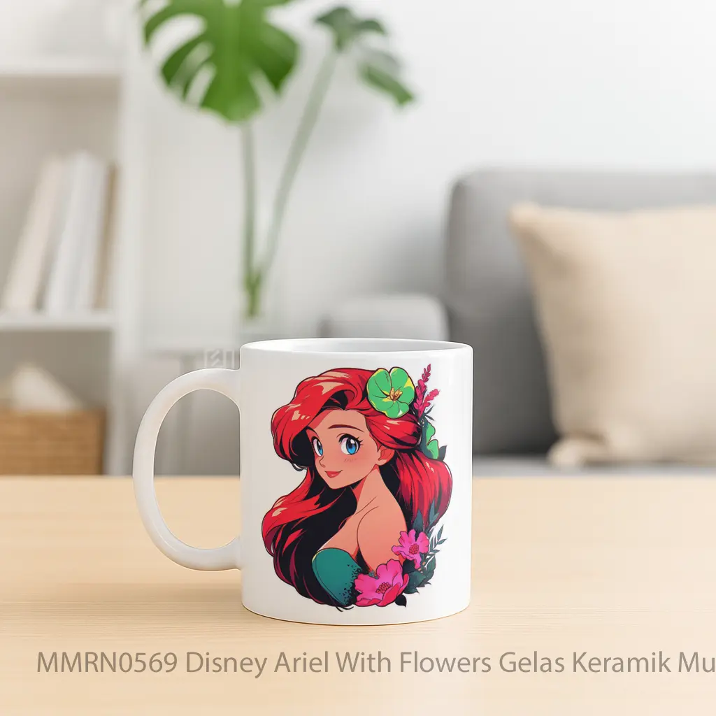 Disney Ariel With Flowers Gelas Keramik Mug - Sudut 2