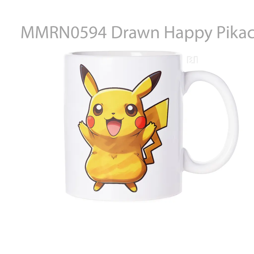 Mug Keramik Premium SNI - Drawn Happy Pikachu Pokemon Gelas Keramik Mug