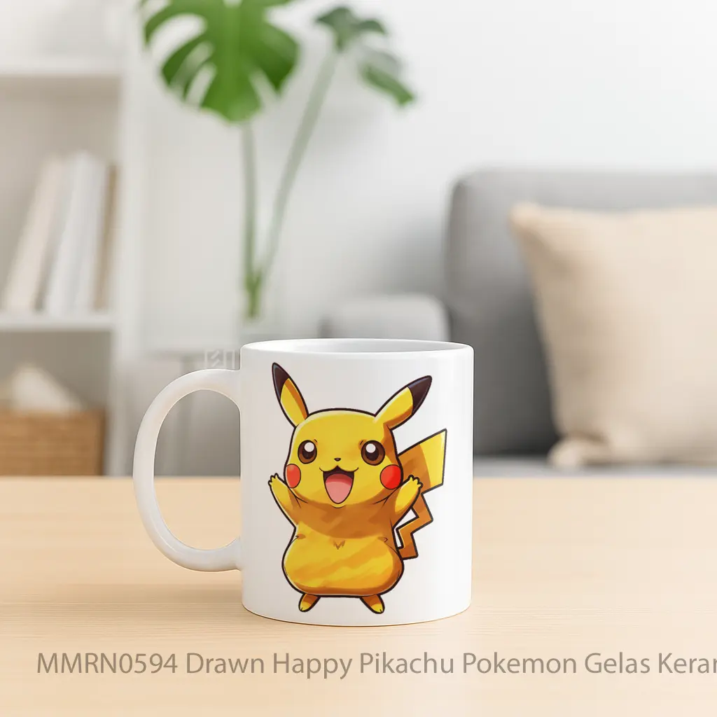 Drawn Happy Pikachu Pokemon Gelas Keramik Mug - Sudut 2