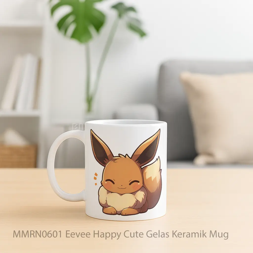 Eevee Happy Cute Gelas Keramik Mug - Sudut 2