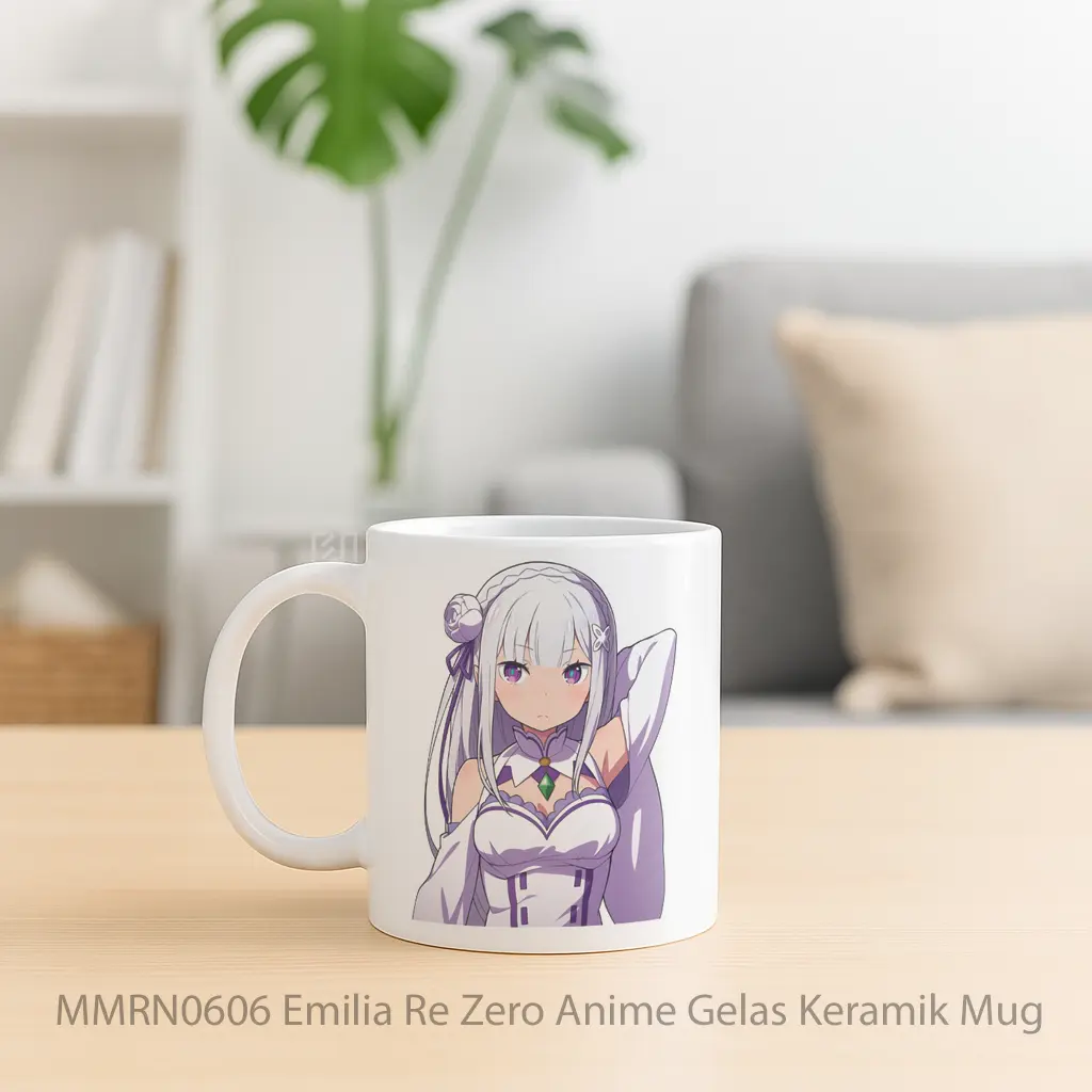 Emilia Re Zero Anime Gelas Keramik Mug - Sudut 2