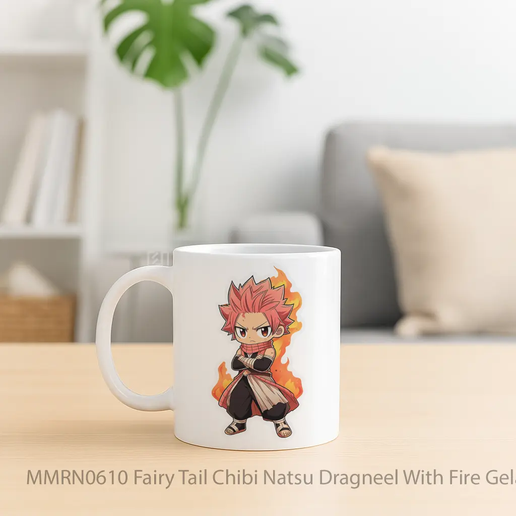 Fairy Tail Chibi Natsu Dragneel With Fire Gelas Keramik Mug - Sudut 2