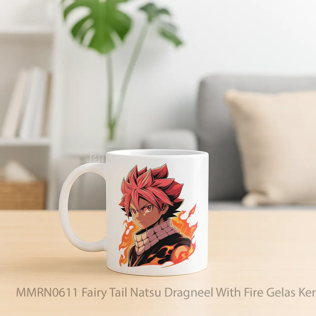 Fairy Tail Natsu Dragneel With Fire Gelas Keramik Mug - Sudut 2