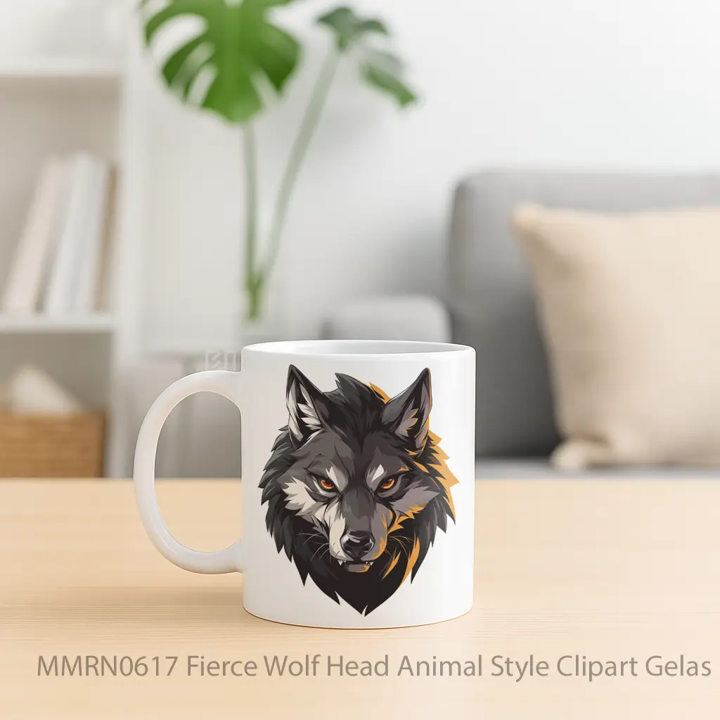 Fierce Wolf Head Animal Style Clipart Gelas Keramik Mug - Sudut 2