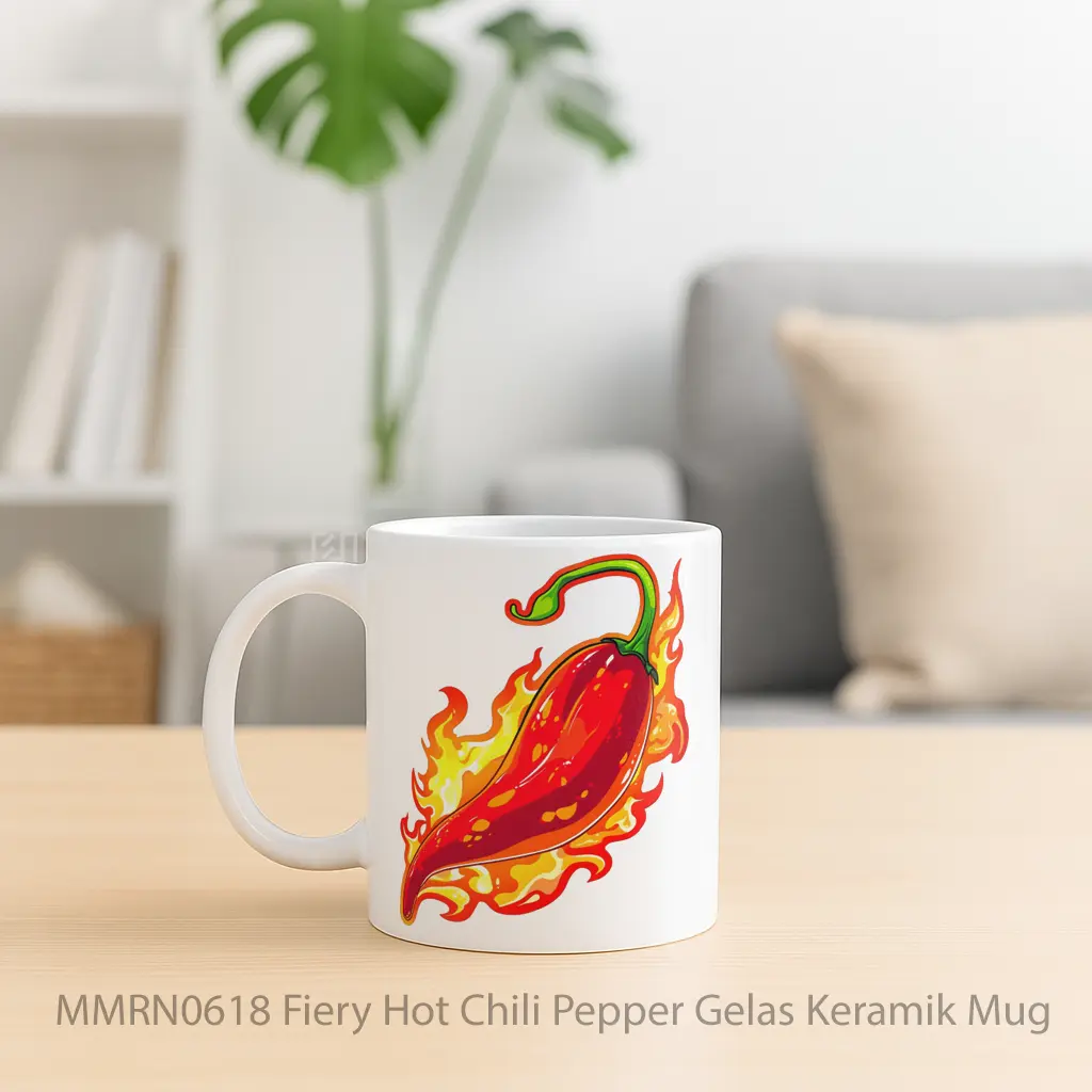 Fiery Hot Chili Pepper Gelas Keramik Mug - Sudut 2