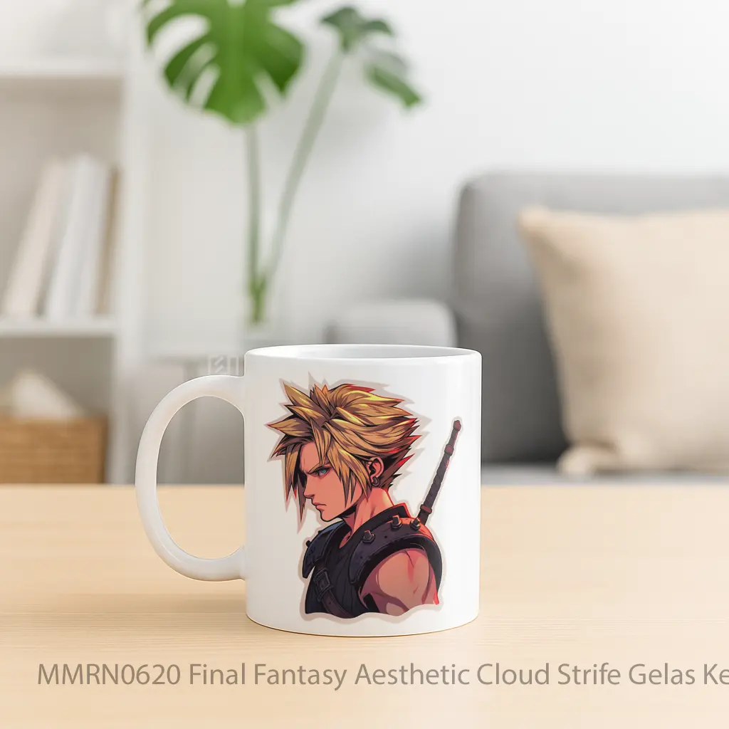 Final Fantasy Aesthetic Cloud Strife Gelas Keramik Mug - Sudut 2