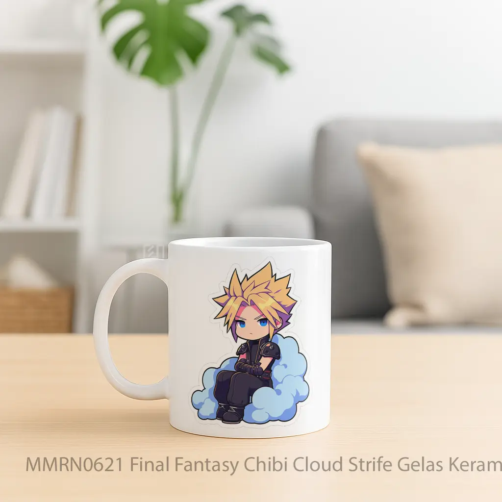 Final Fantasy Chibi Cloud Strife Gelas Keramik Mug - Sudut 2