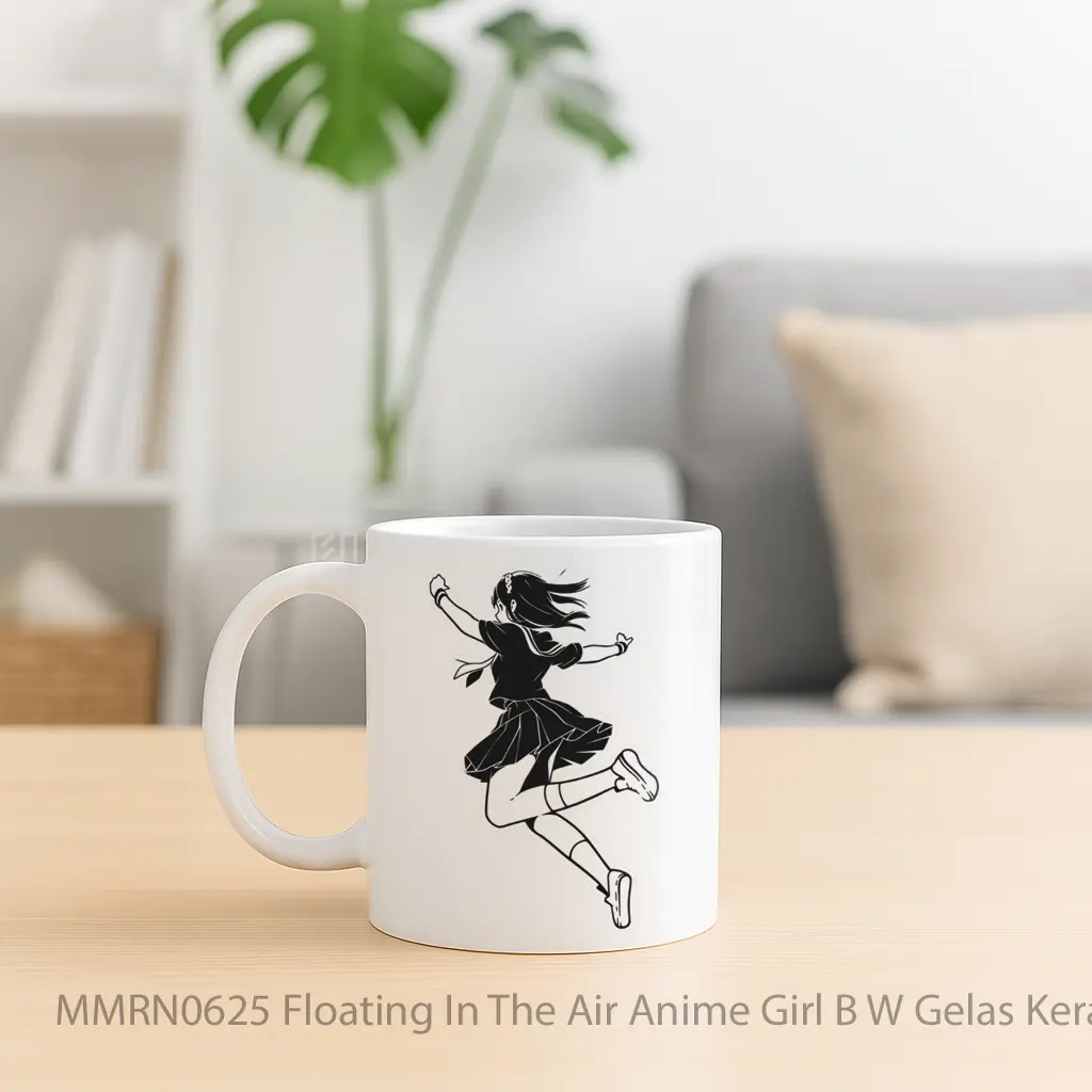 Floating In The Air Anime Girl B W Gelas Keramik Mug - Sudut 2