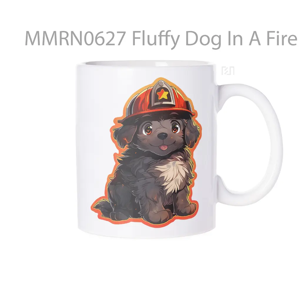 Fluffy Dog In A Fire Helmet Gelas Keramik Mug