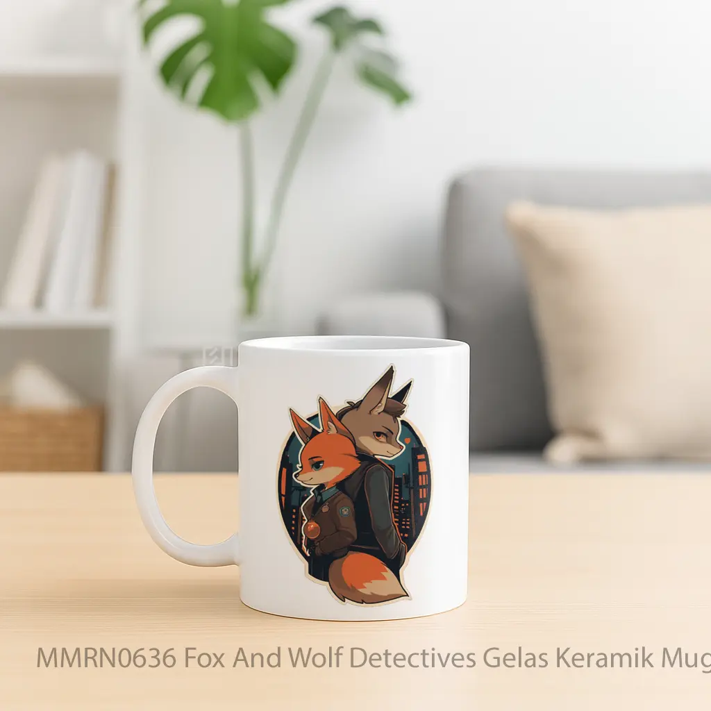 Fox And Wolf Detectives Gelas Keramik Mug - Sudut 2
