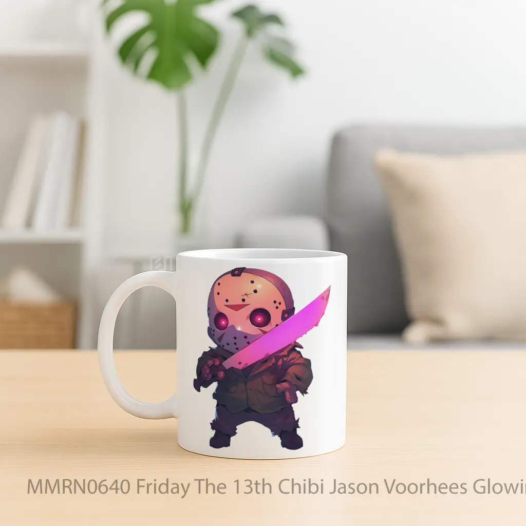 Friday The 13th Chibi Jason Voorhees Glowing Machete Gelas Keramik Mug - Sudut 2