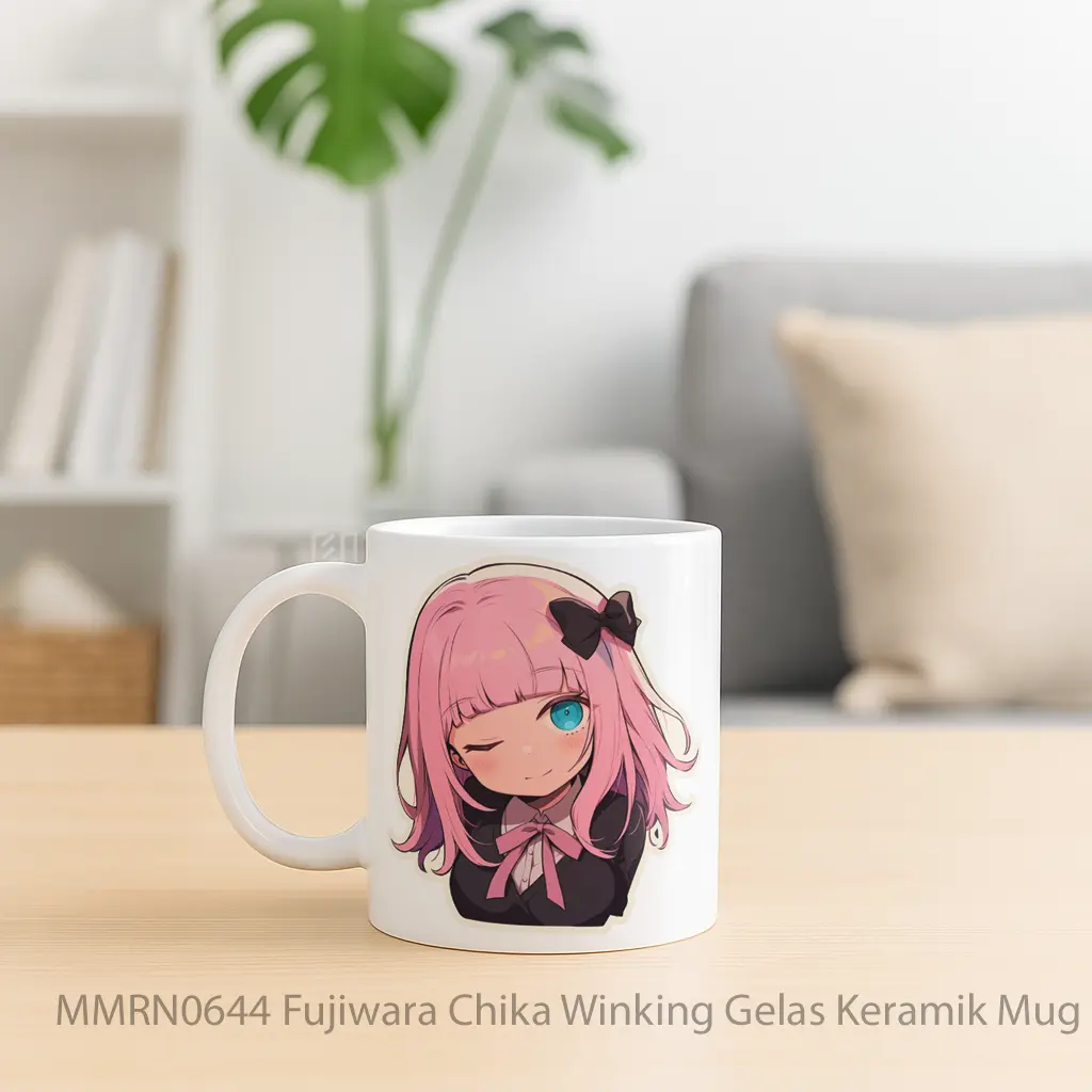 Fujiwara Chika Winking Gelas Keramik Mug - Sudut 2