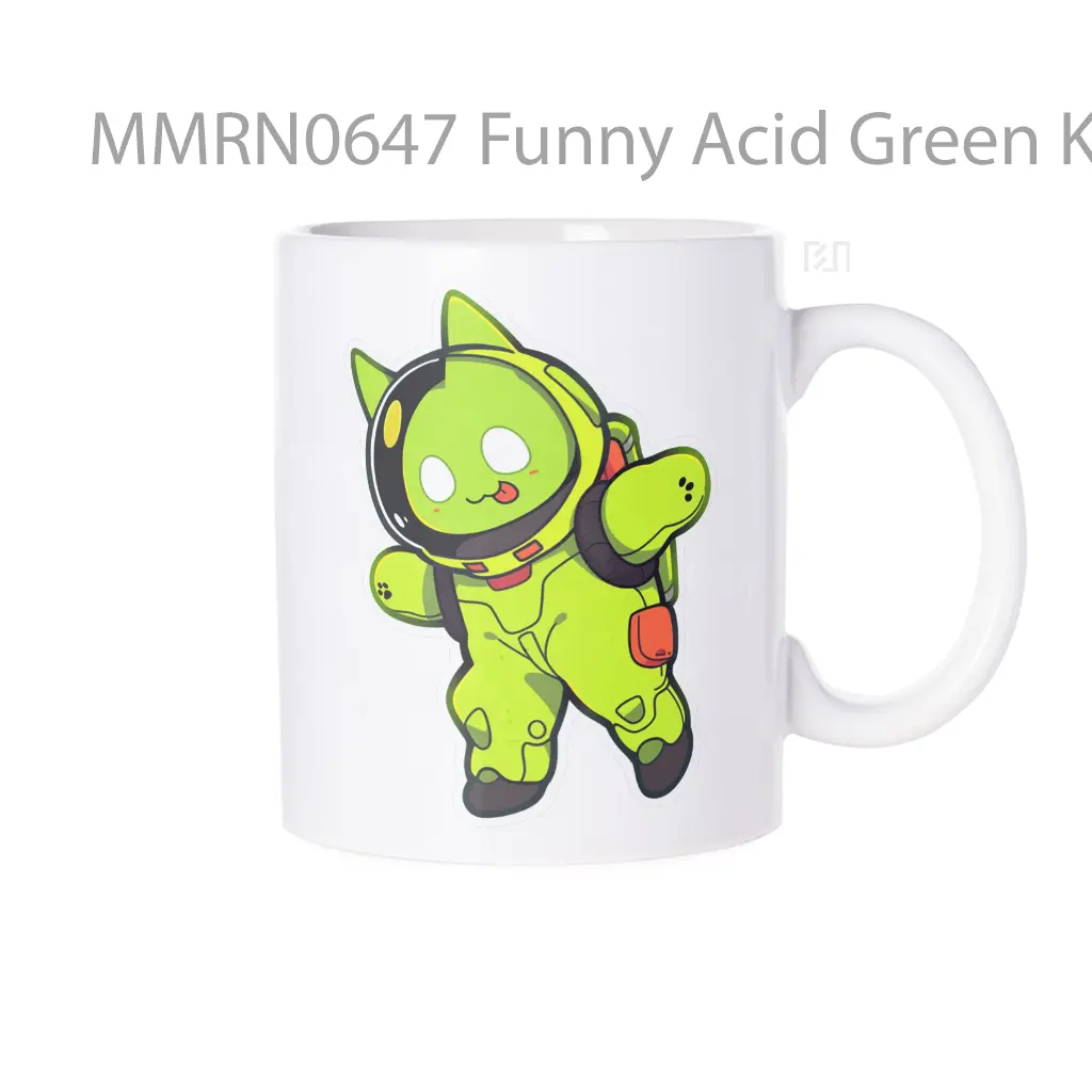 Funny Acid Green Kitty Astronaut Gelas Keramik Mug