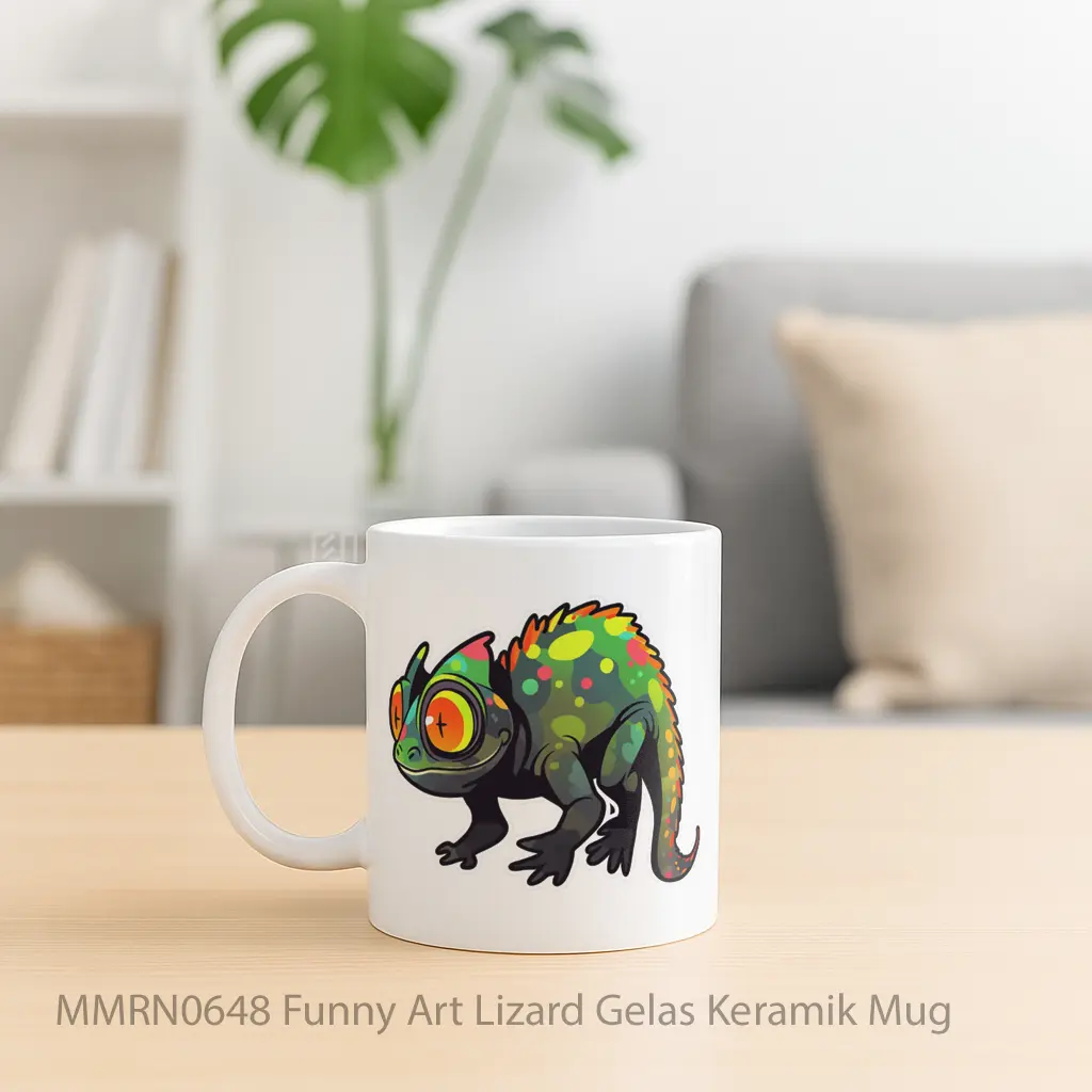 Funny Art Lizard Gelas Keramik Mug - Sudut 2