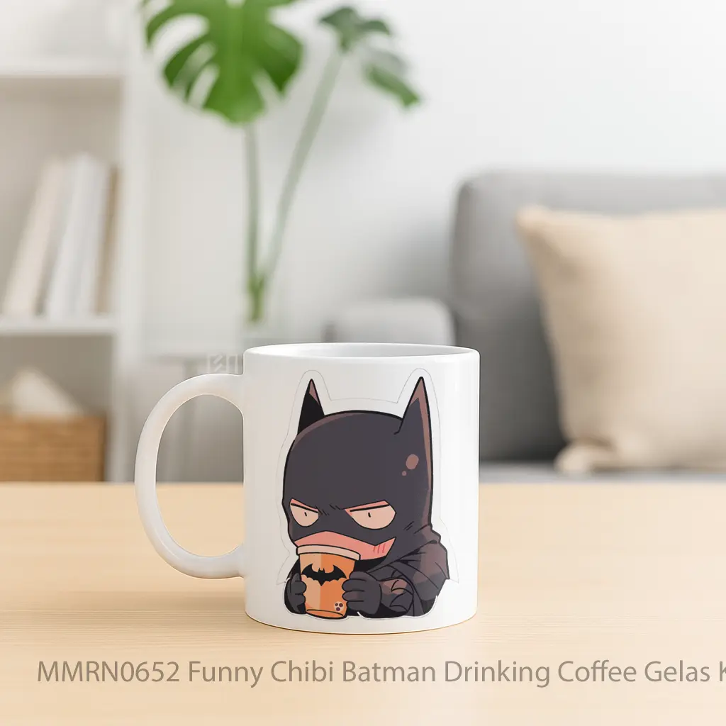 Funny Chibi Batman Drinking Coffee Gelas Keramik Mug - Sudut 2