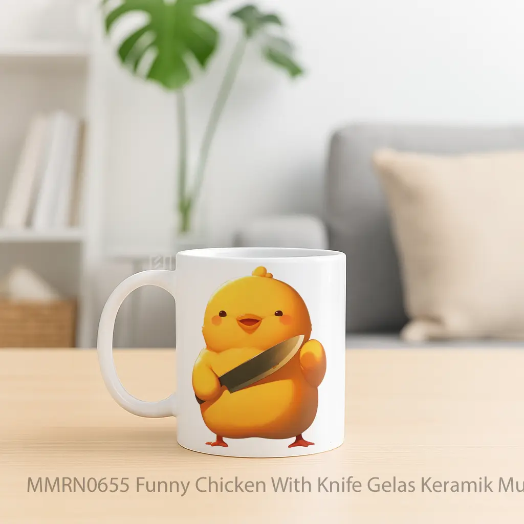 Funny Chicken With Knife Gelas Keramik Mug - Sudut 2
