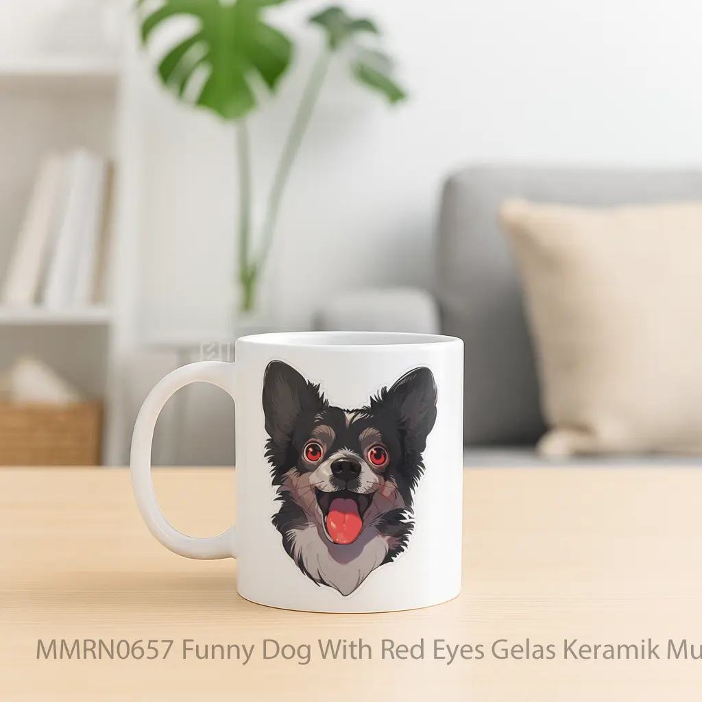 Funny Dog With Red Eyes Gelas Keramik Mug - Sudut 2