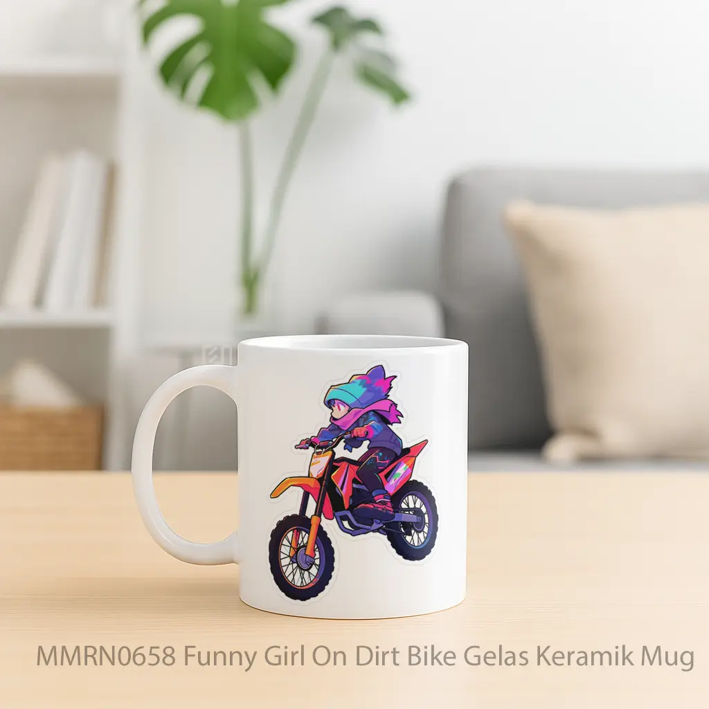 Funny Girl On Dirt Bike Gelas Keramik Mug - Sudut 2