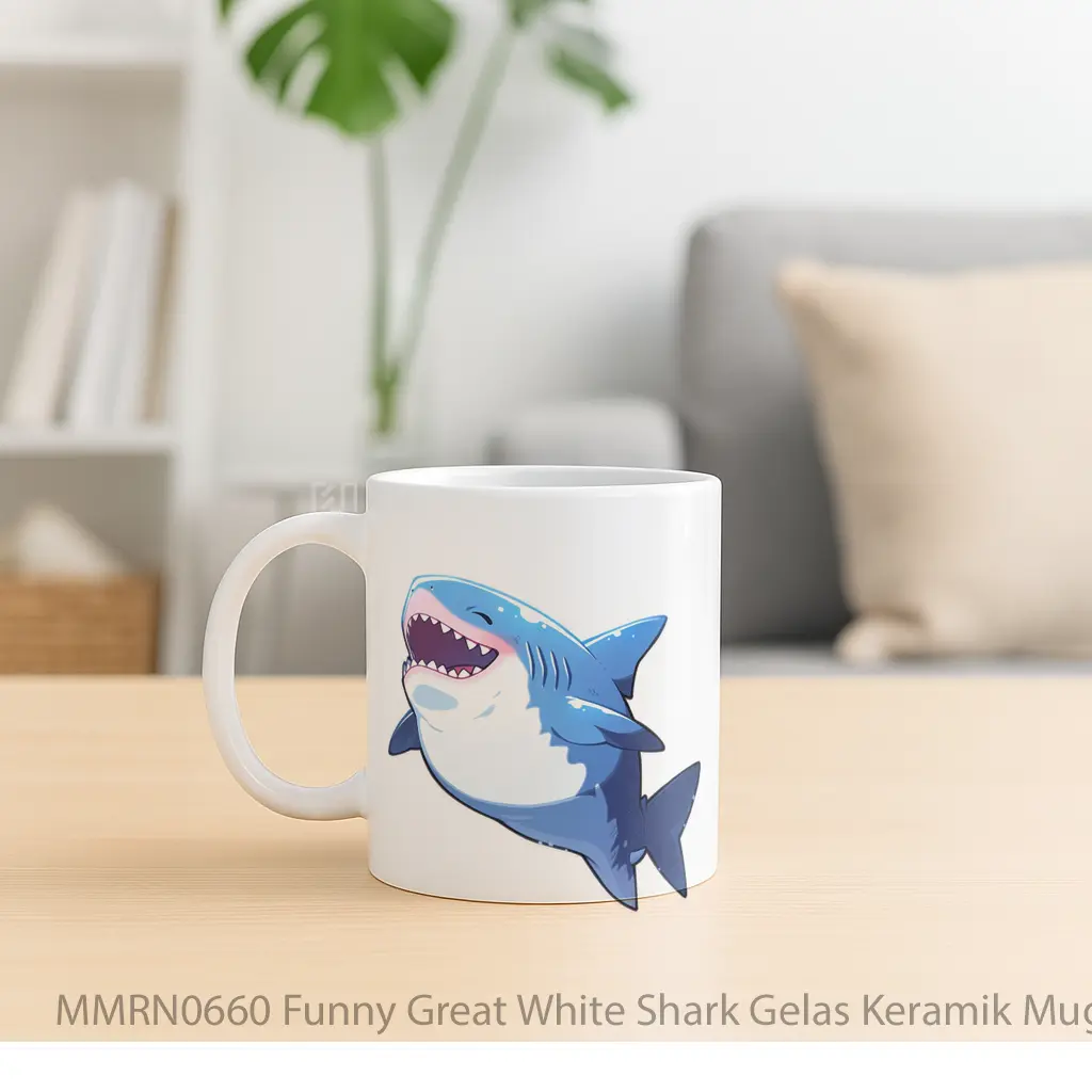 Funny Great White Shark Gelas Keramik Mug - Sudut 2