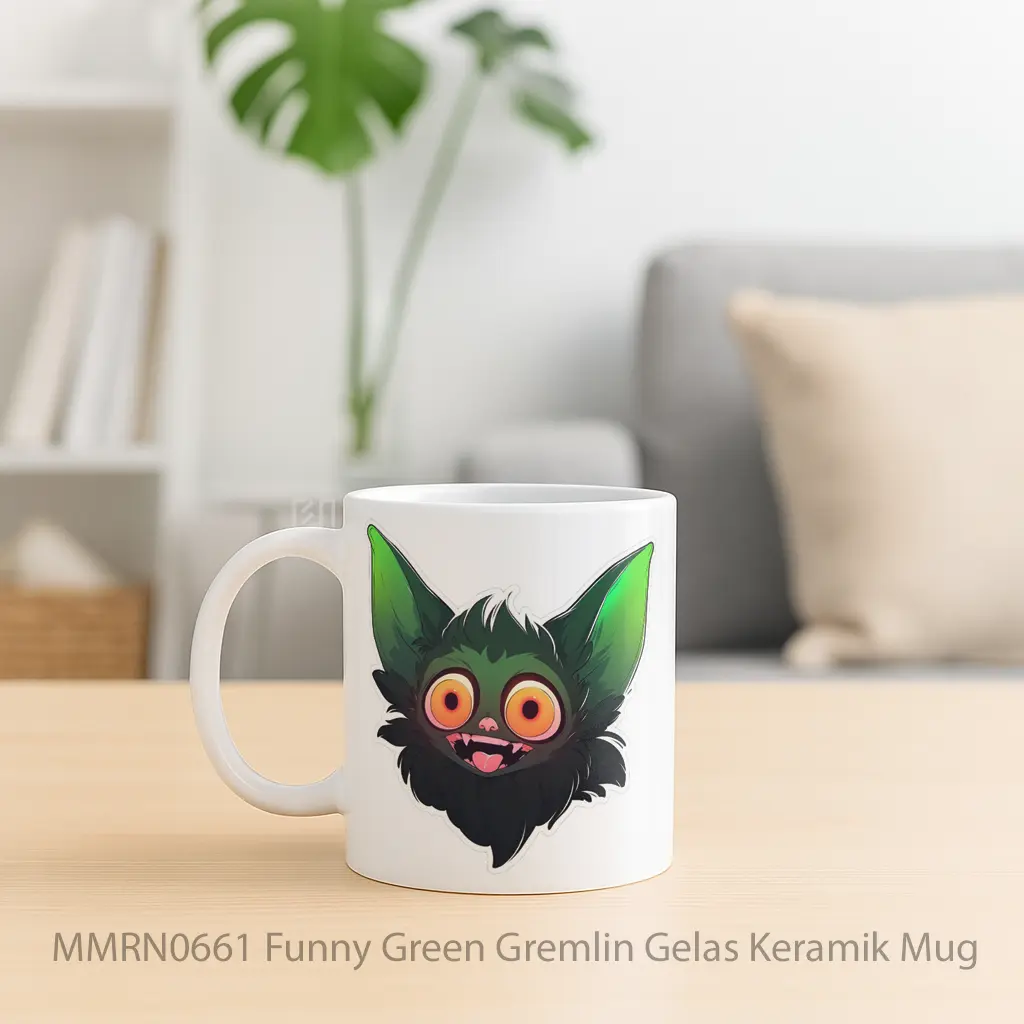 Funny Green Gremlin Gelas Keramik Mug - Sudut 2