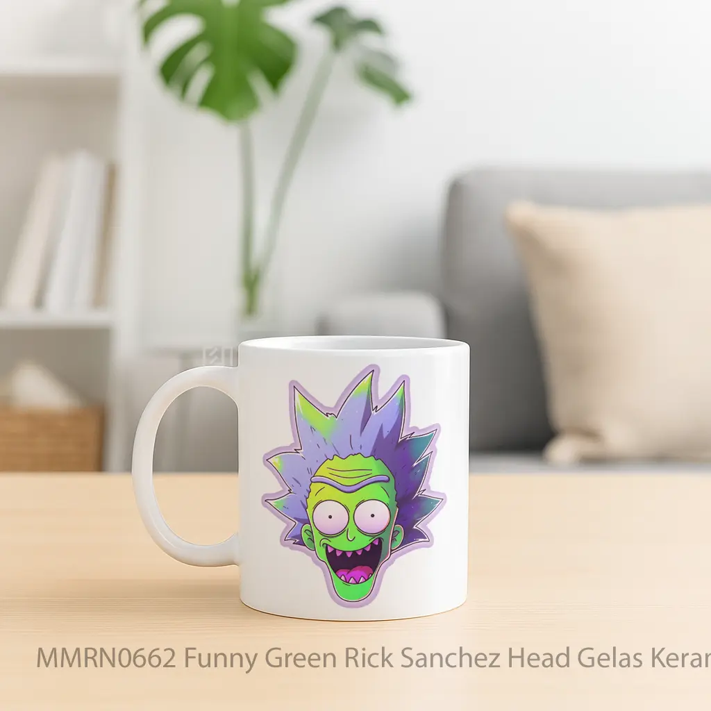 Funny Green Rick Sanchez Head Gelas Keramik Mug - Sudut 2