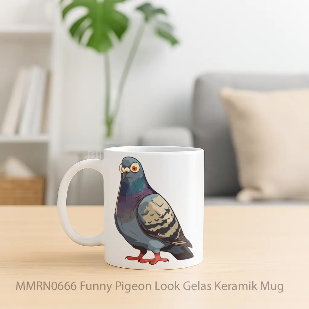 Funny Pigeon Look Gelas Keramik Mug - Sudut 2