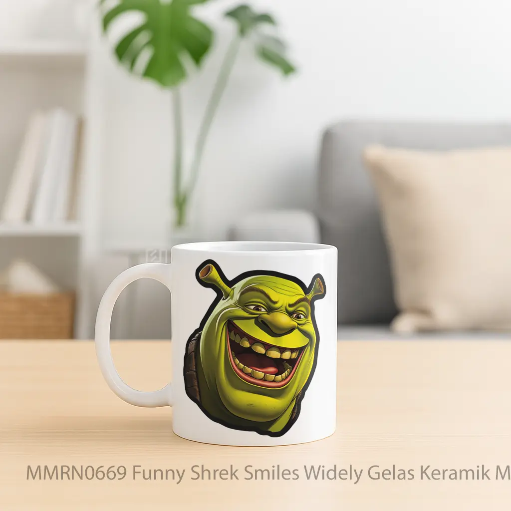 Funny Shrek Smiles Widely Gelas Keramik Mug - Sudut 2