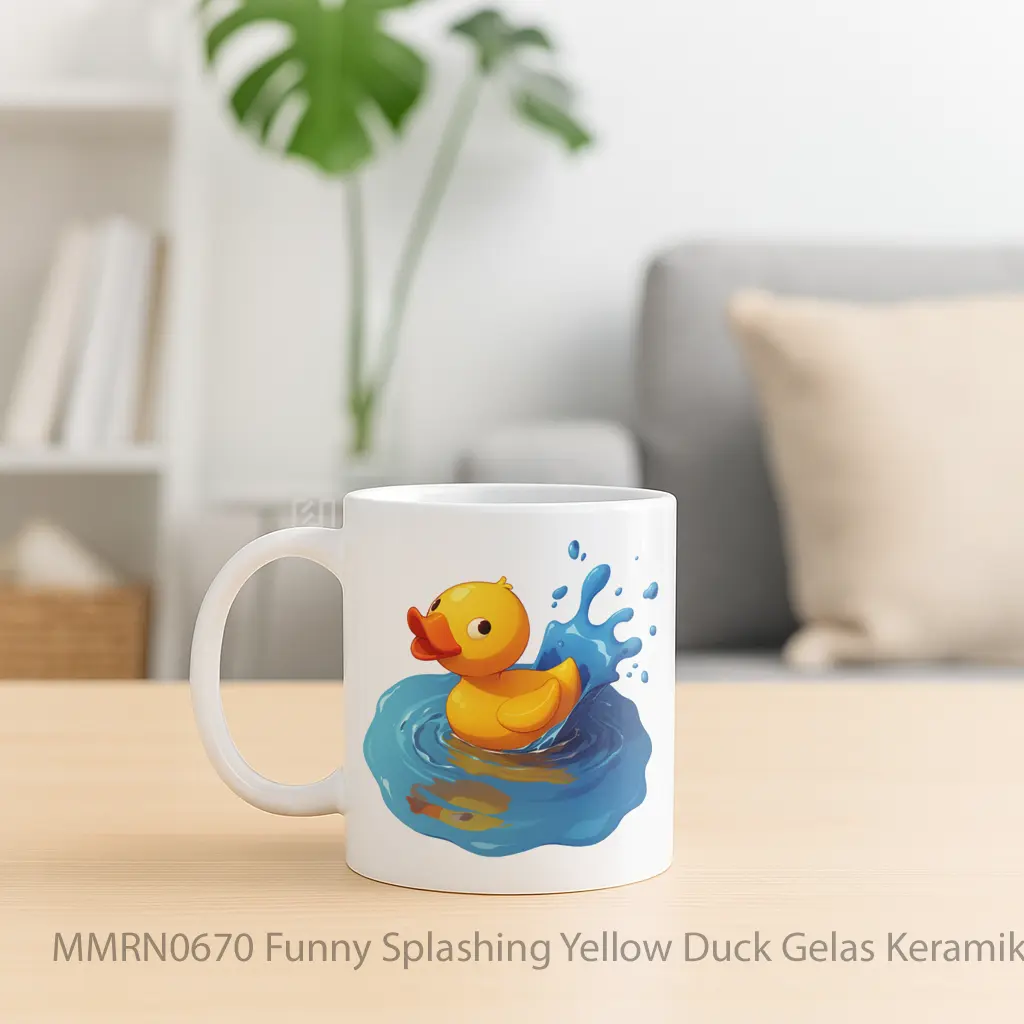 Funny Splashing Yellow Duck Gelas Keramik Mug - Sudut 2