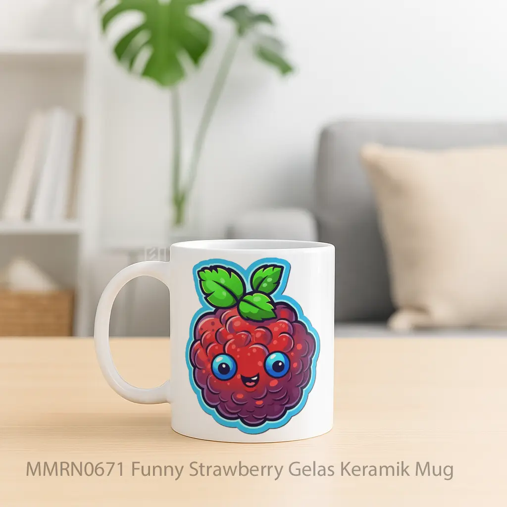 Funny Strawberry Gelas Keramik Mug - Sudut 2