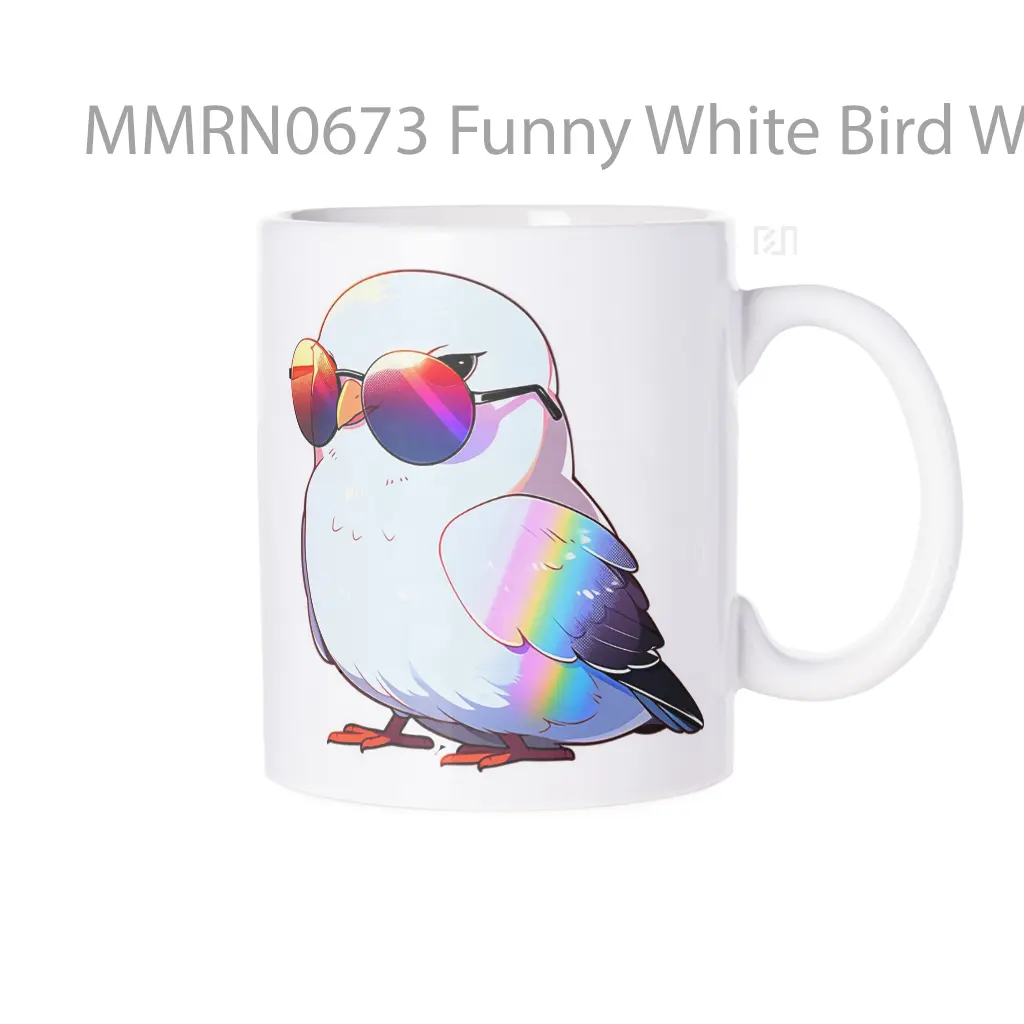 Funny White Bird With Glasses Gelas Keramik Mug