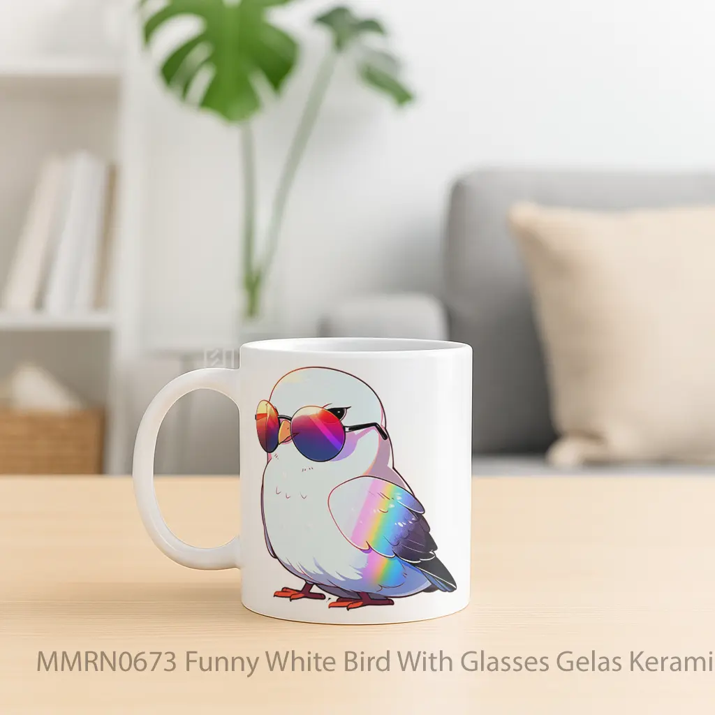 Funny White Bird With Glasses Gelas Keramik Mug - Sudut 2