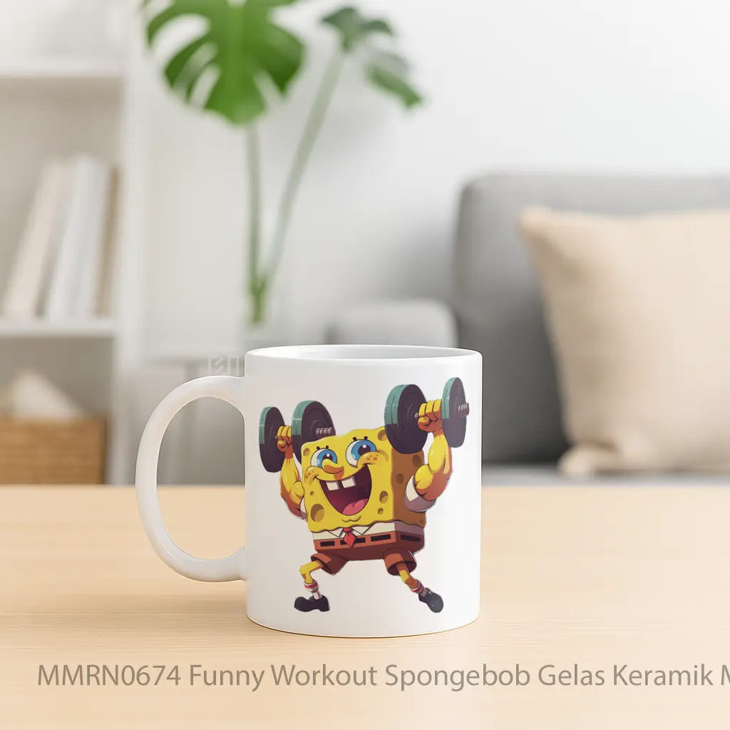 Funny Workout Spongebob Gelas Keramik Mug - Sudut 2
