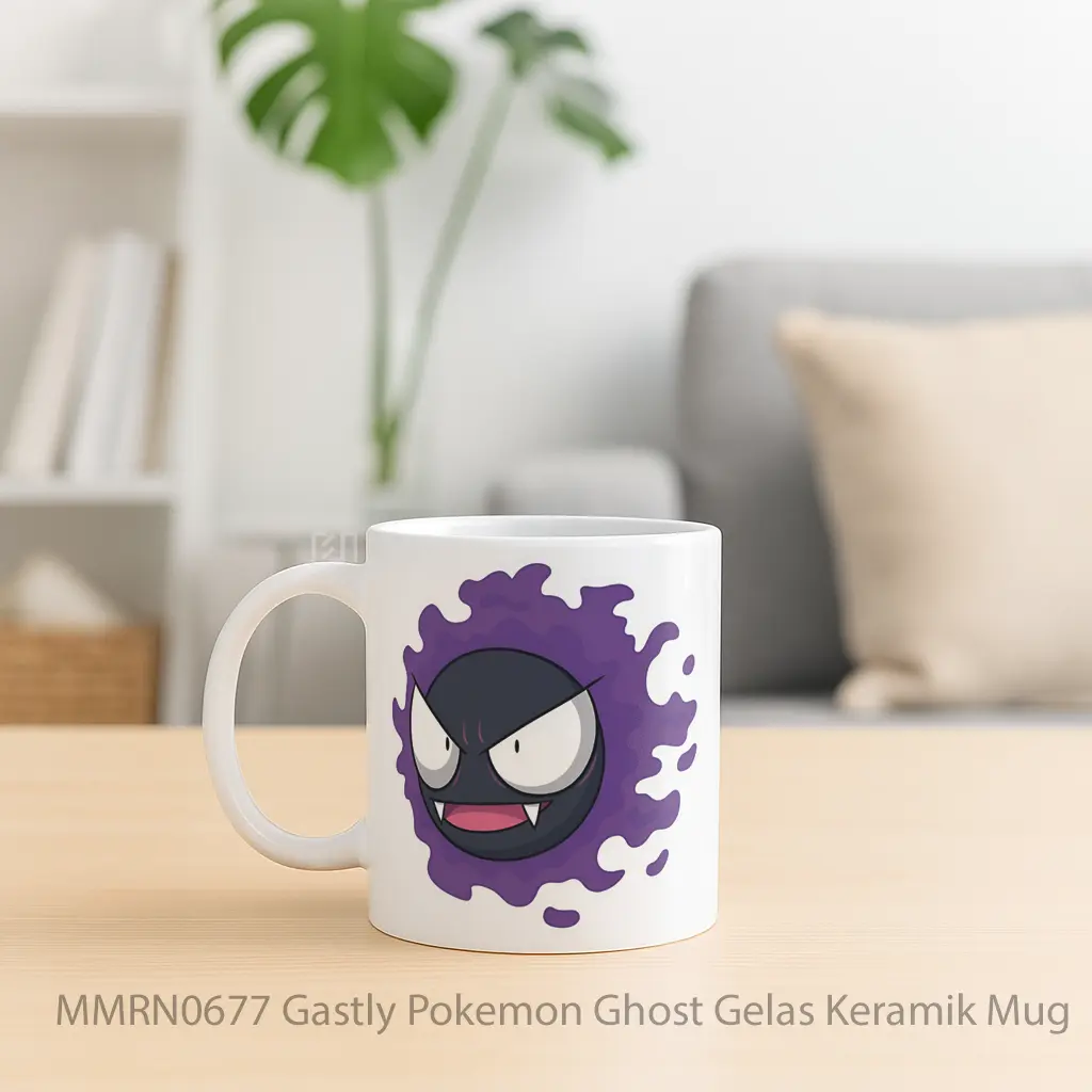 Gastly Pokemon Ghost Gelas Keramik Mug - Sudut 2
