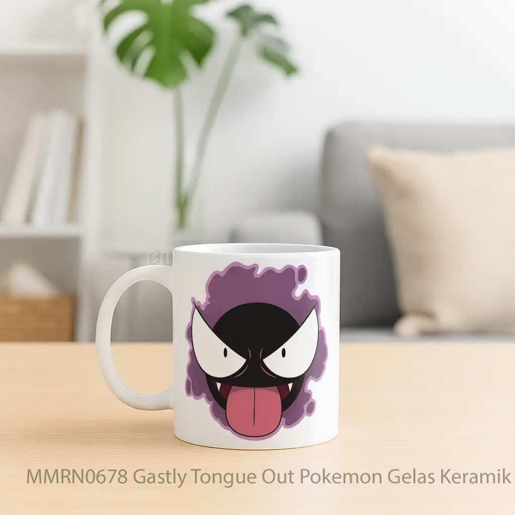 Gastly Tongue Out Pokemon Gelas Keramik Mug - Sudut 2