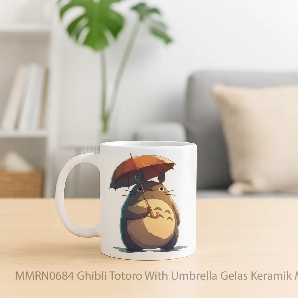 Ghibli Totoro With Umbrella Gelas Keramik Mug - Sudut 2
