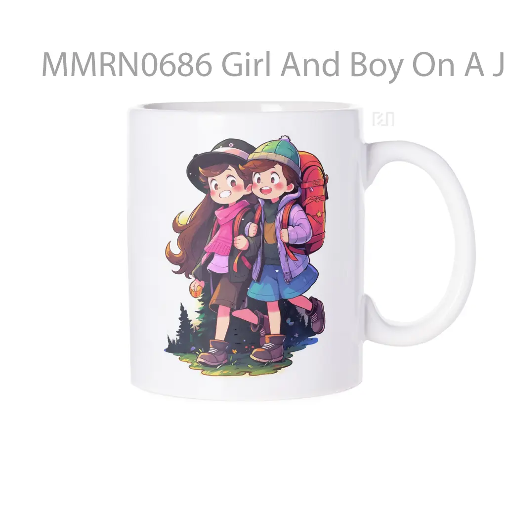 Girl And Boy On A Journey Cartoon Gelas Keramik Mug