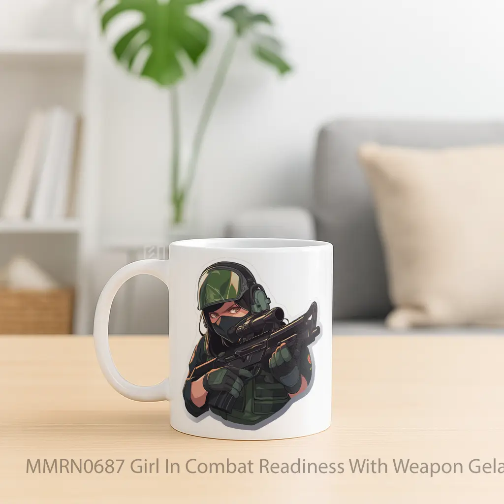 Girl In Combat Readiness With Weapon Gelas Keramik Mug - Sudut 2