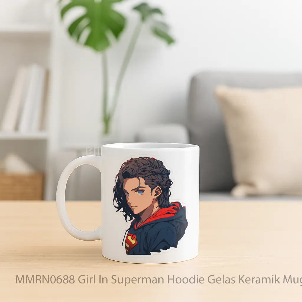 Girl In Superman Hoodie Gelas Keramik Mug - Sudut 2