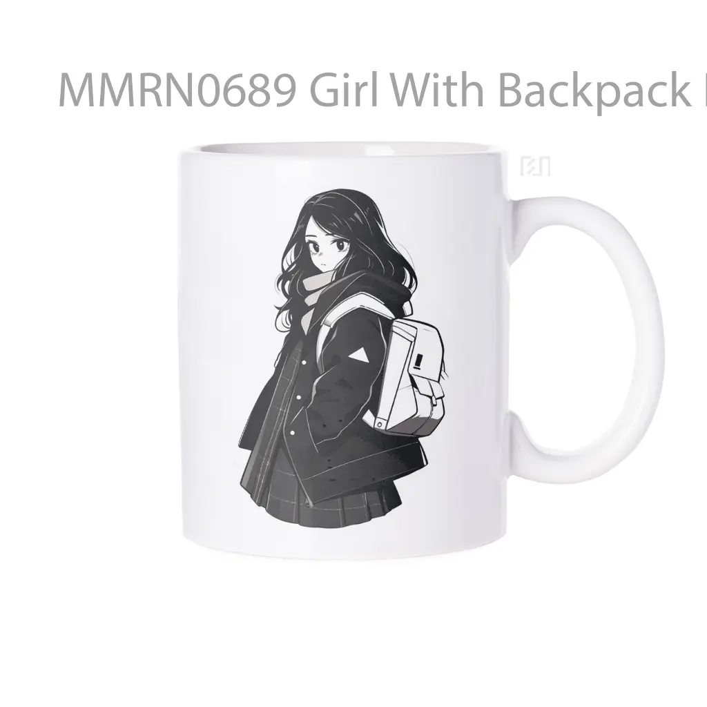 Girl With Backpack Black White Gelas Keramik Mug
