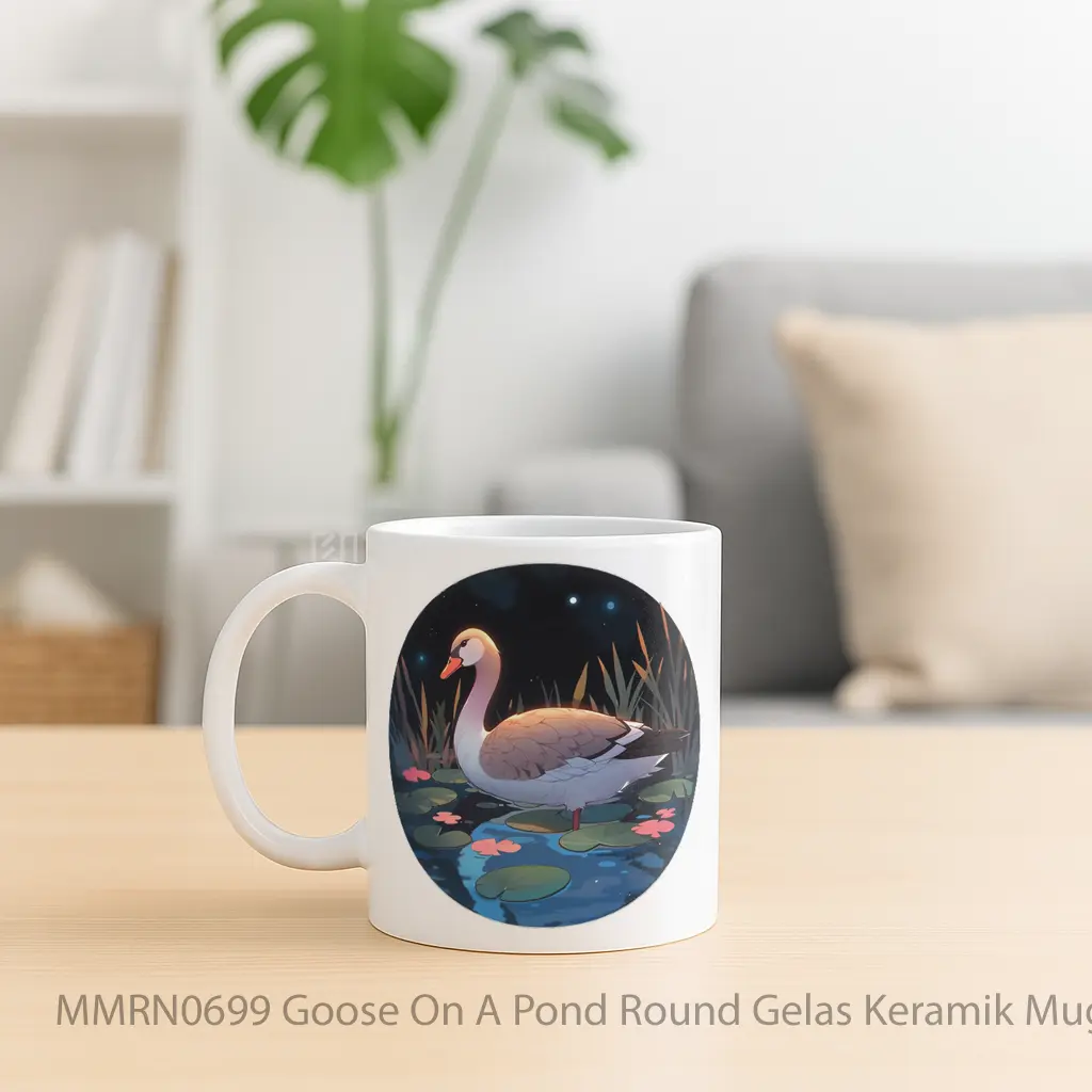 Goose On A Pond Round Gelas Keramik Mug - Sudut 2