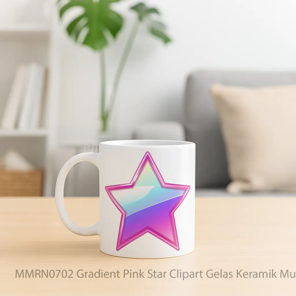 Gradient Pink Star Clipart Gelas Keramik Mug - Sudut 2
