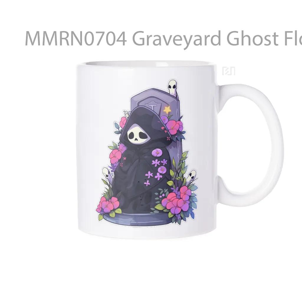 Graveyard Ghost Flowers Halloween Gelas Keramik Mug